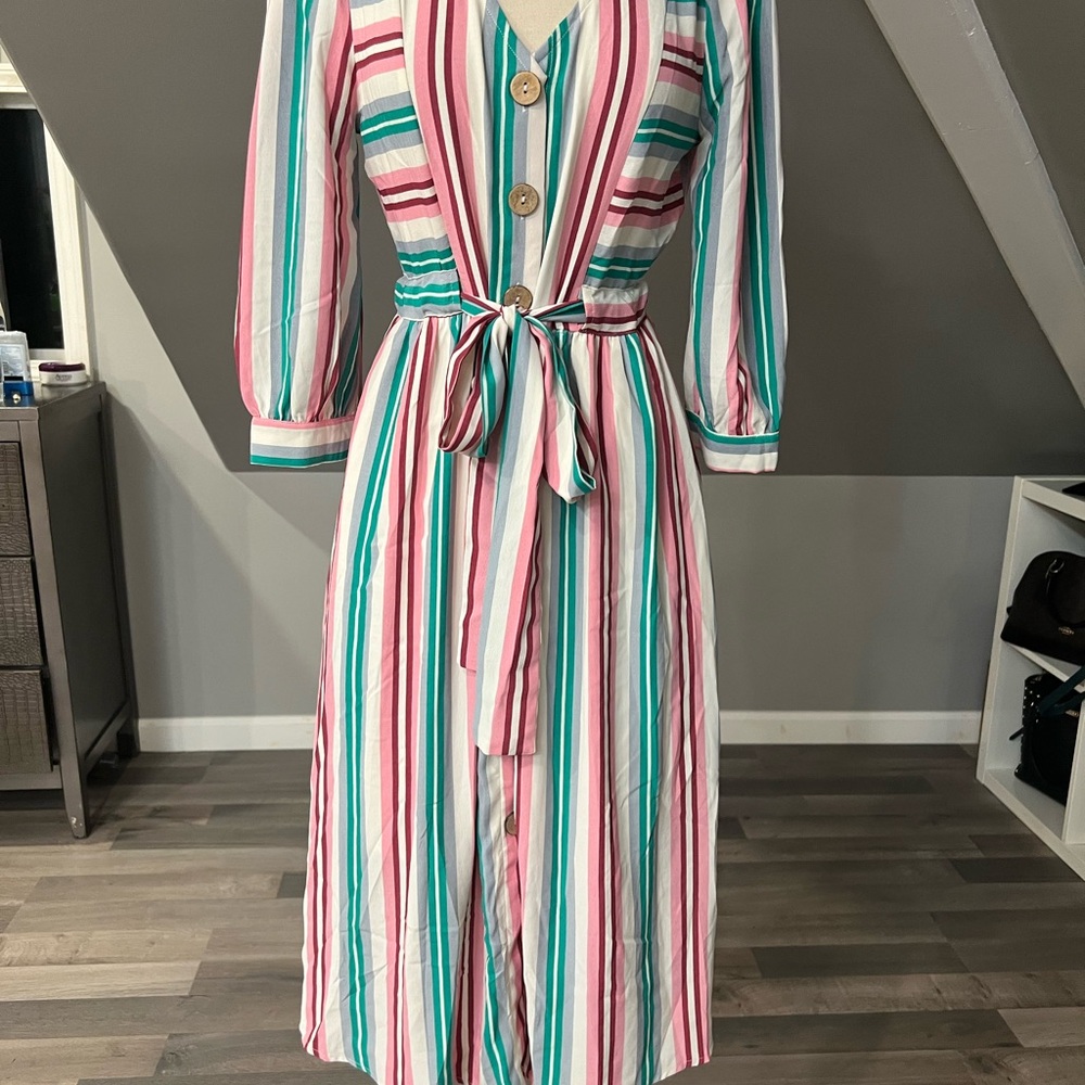 Striped Multicolor Button-Down Dress